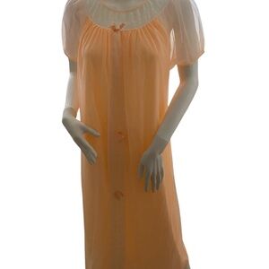 Vintage 1950s Sherbet Orange Chiffon Nightgown Negligee Flowing Small
